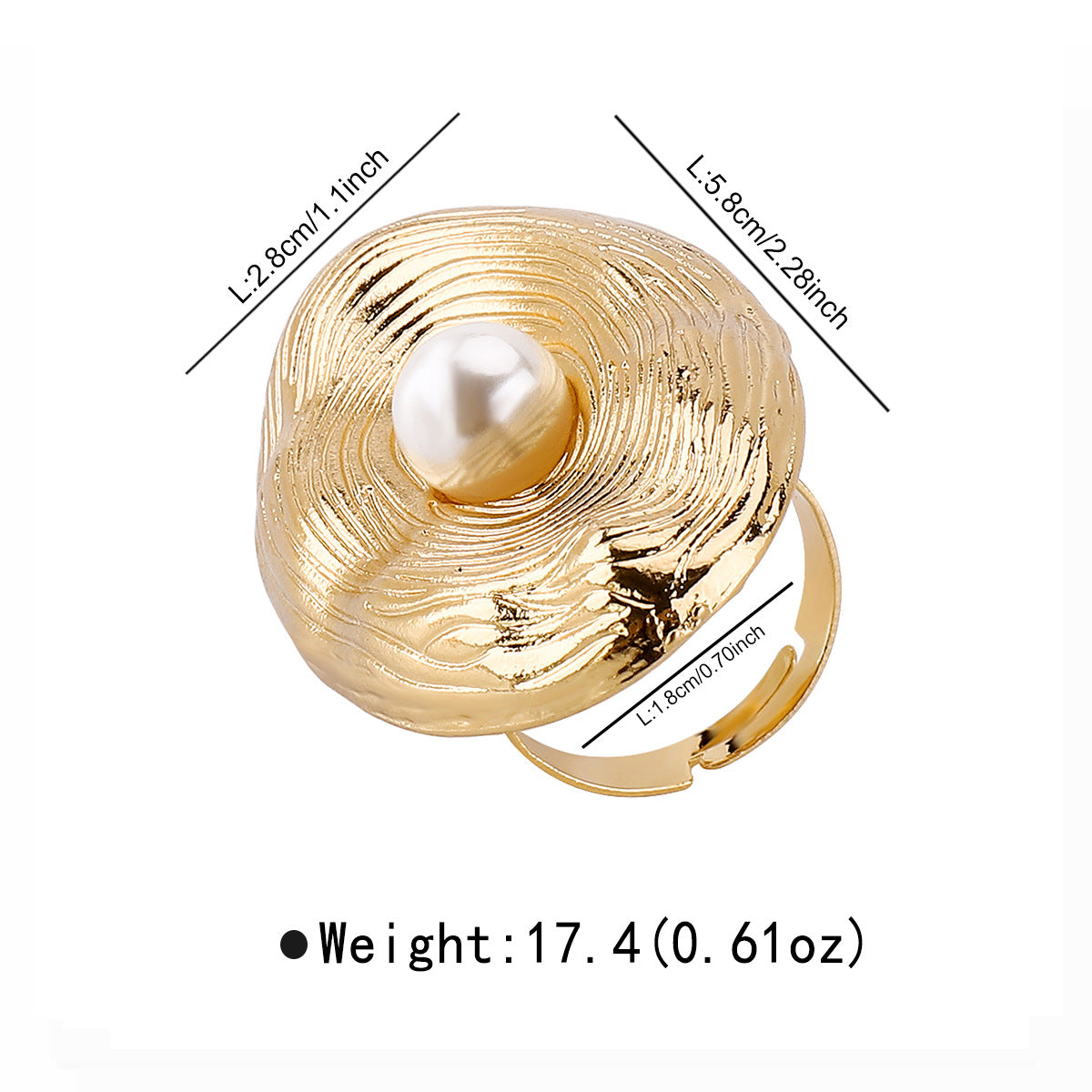 Wholesale exaggerated metal style design imitation pearl ring open mouth ring