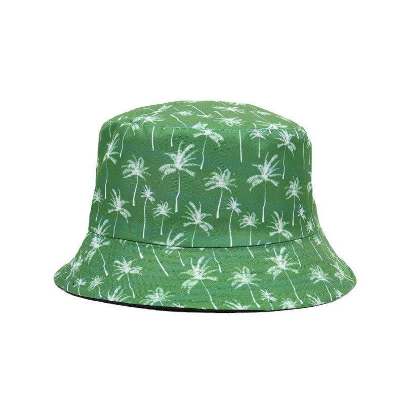 Wholesale  Coconut Tree Double-sided Fisherman Hat Bucket Hat