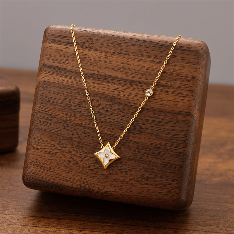 Wholesale Titanium Steel Electroplated Diamond-Shaped Pendant Necklace Korean Style Women' s Gift