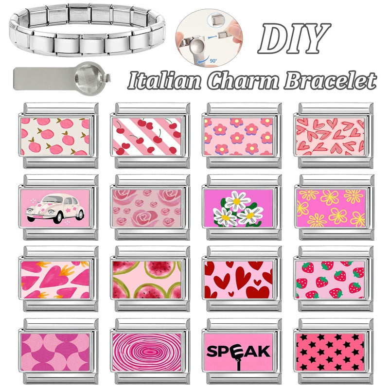 Wholesale Pink DIY Italian Stainless Steel Modular Bracelet Boutique Jewelry Accessory