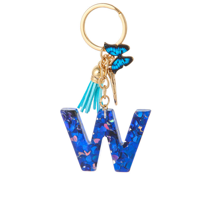 Wholesale Resin blue heart butterfly letter keychain