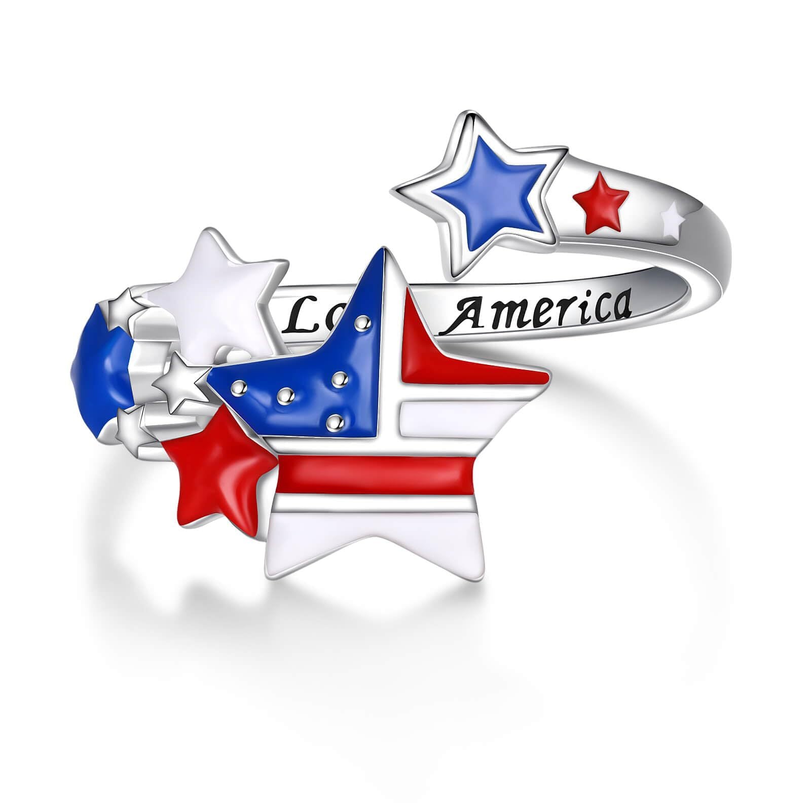 Wholesale American Independence Day Red White Blue Star Ring Oil Dropping Diamond Five-pointed Star Ring
