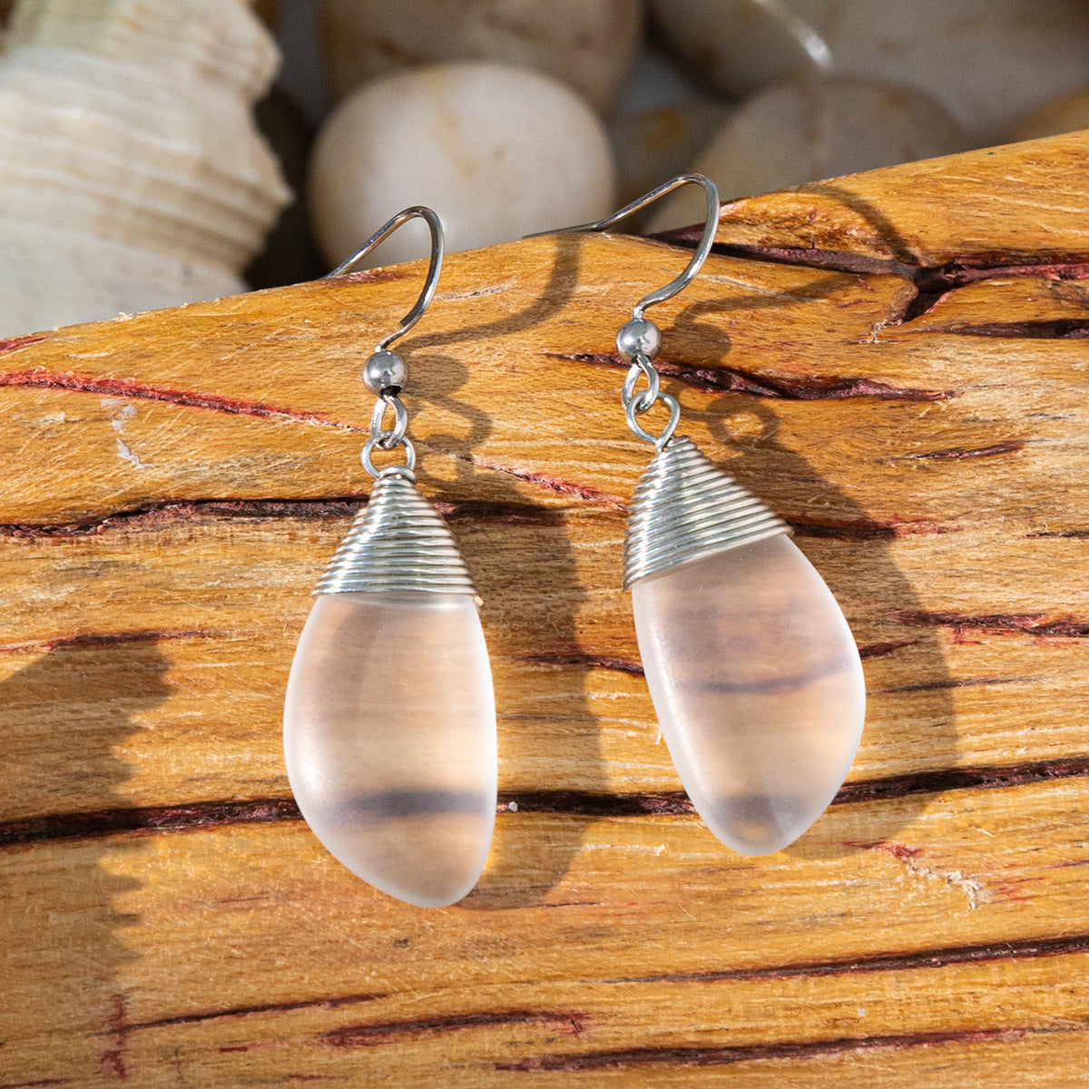 Wholesale Seaside holiday style colored sea glass earrings