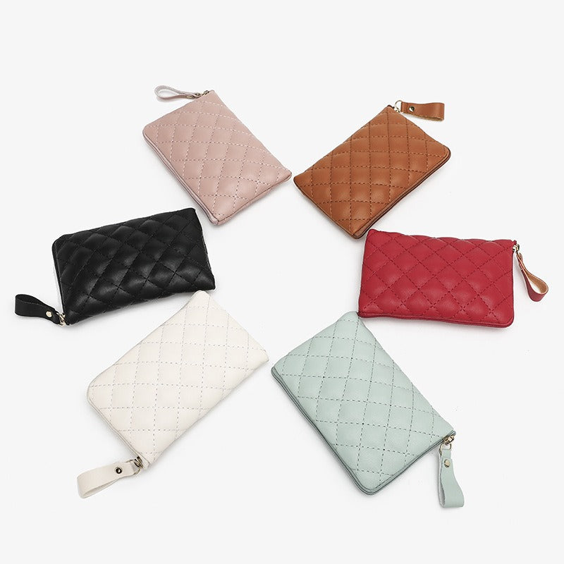 Wholesale Trendy PU Coin Purse Key Wallet White With Rhombus Pattern Unisex Fashion Accessory