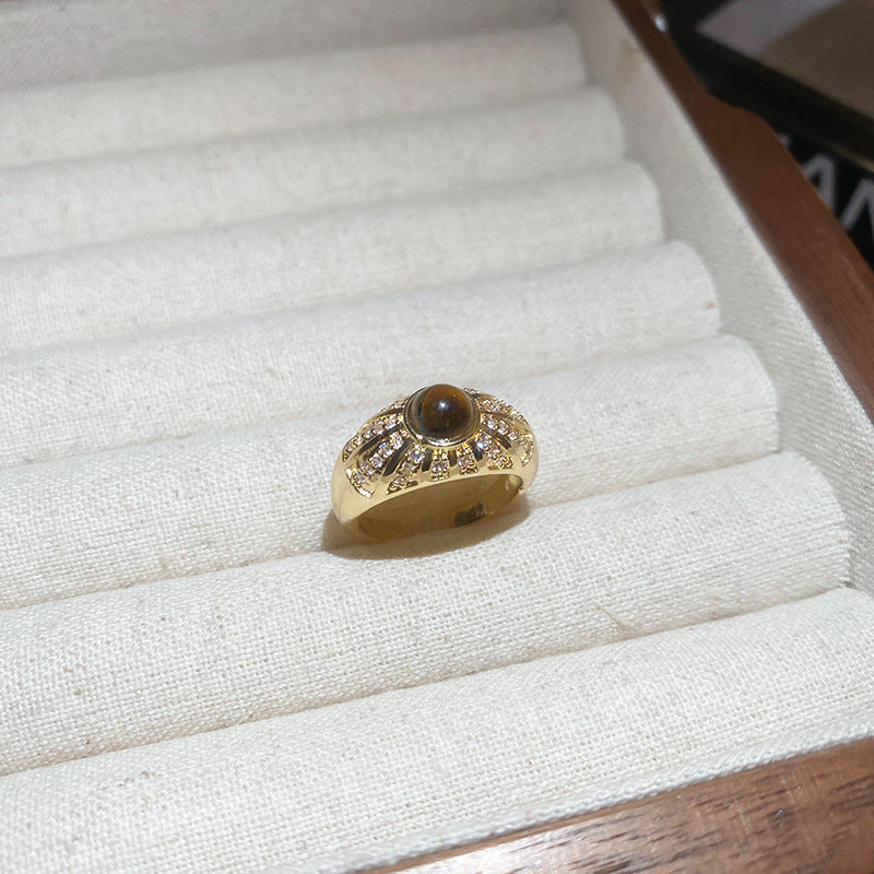 Wholesale zircon tiger eye open ring