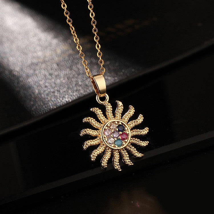 Wholesale Fashion Zircon Sun Geometric Pendant Necklace Trendy Collarbone Chain Jewelry Accessory For Resale