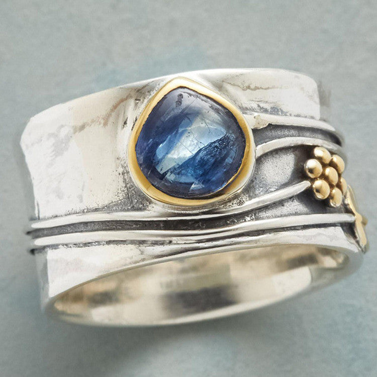 Wholesale Alloy Sea Blue Drop Ring Floral Leaf Design Women' s Jewelry Accessory Gift