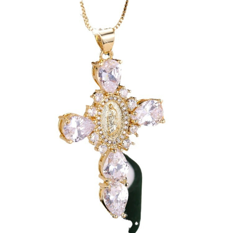 Wholesale  micro inlaid zircon pendant creative personality Virgin Cross necklace
