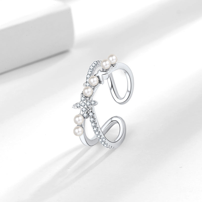 Wholesale Double layer star pearl ring