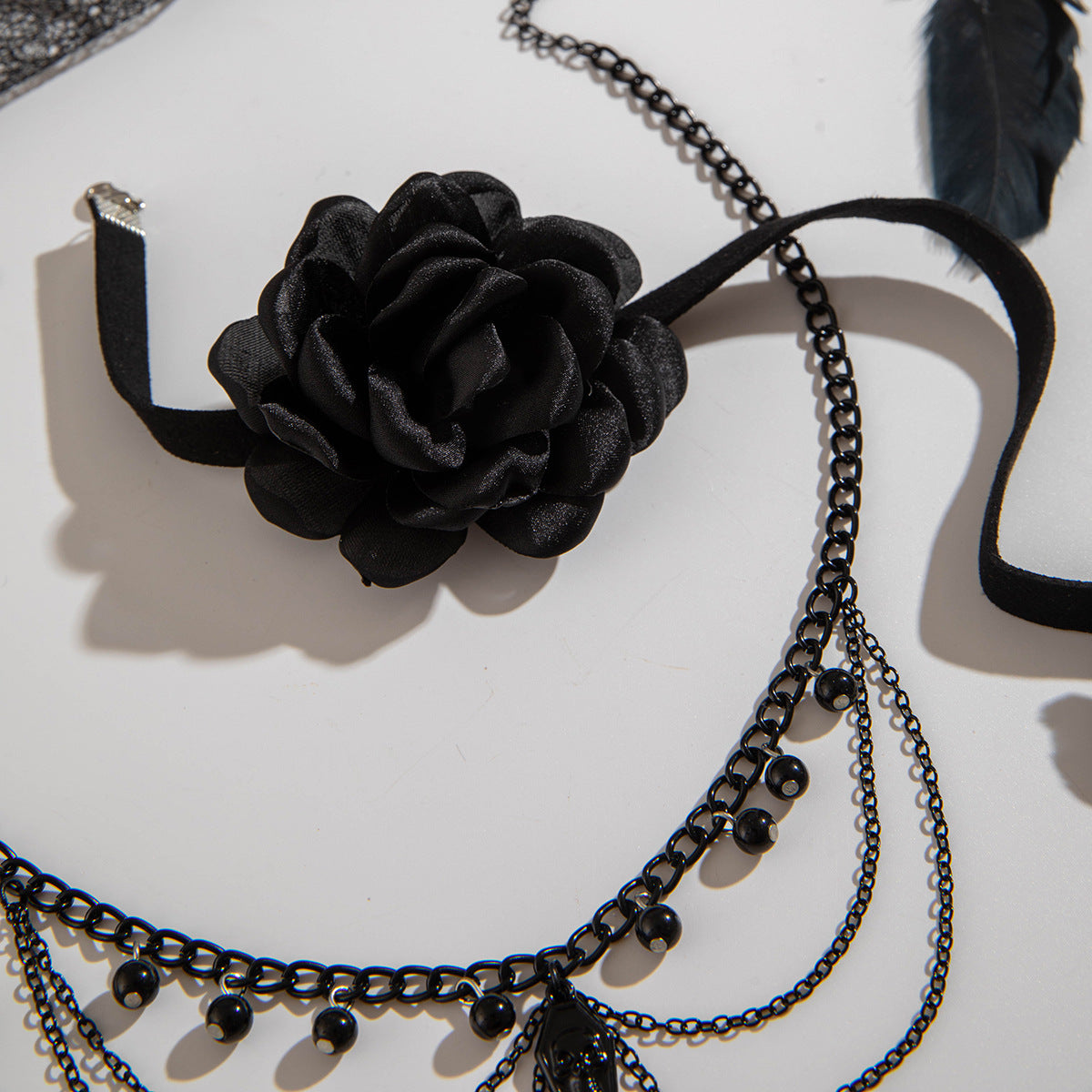 Wholesale Gothic Style Black Lace Large Flower Necklace