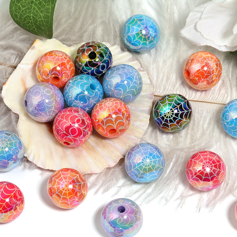 Wholesale 100pcs Halloween Acrylic Round Beads UV Plated Spider Web Beads Diy Accessories ACC-BDS-BLG102