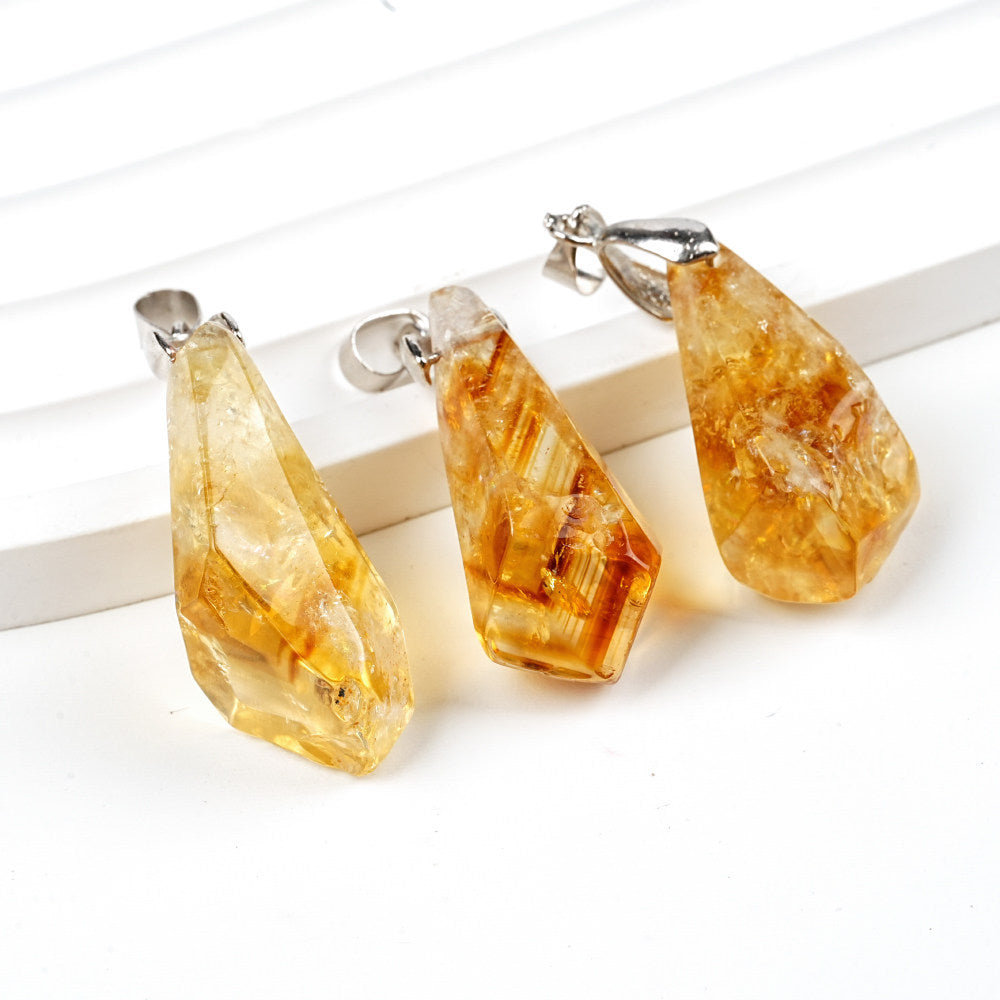 Wholesale Natural Citrine Pendant Yellow Tower Crystal Stone With Leather Cord Stylish Unisex Jewelry Fashion Accessory For Everyday Or Gift Boutique Resale
