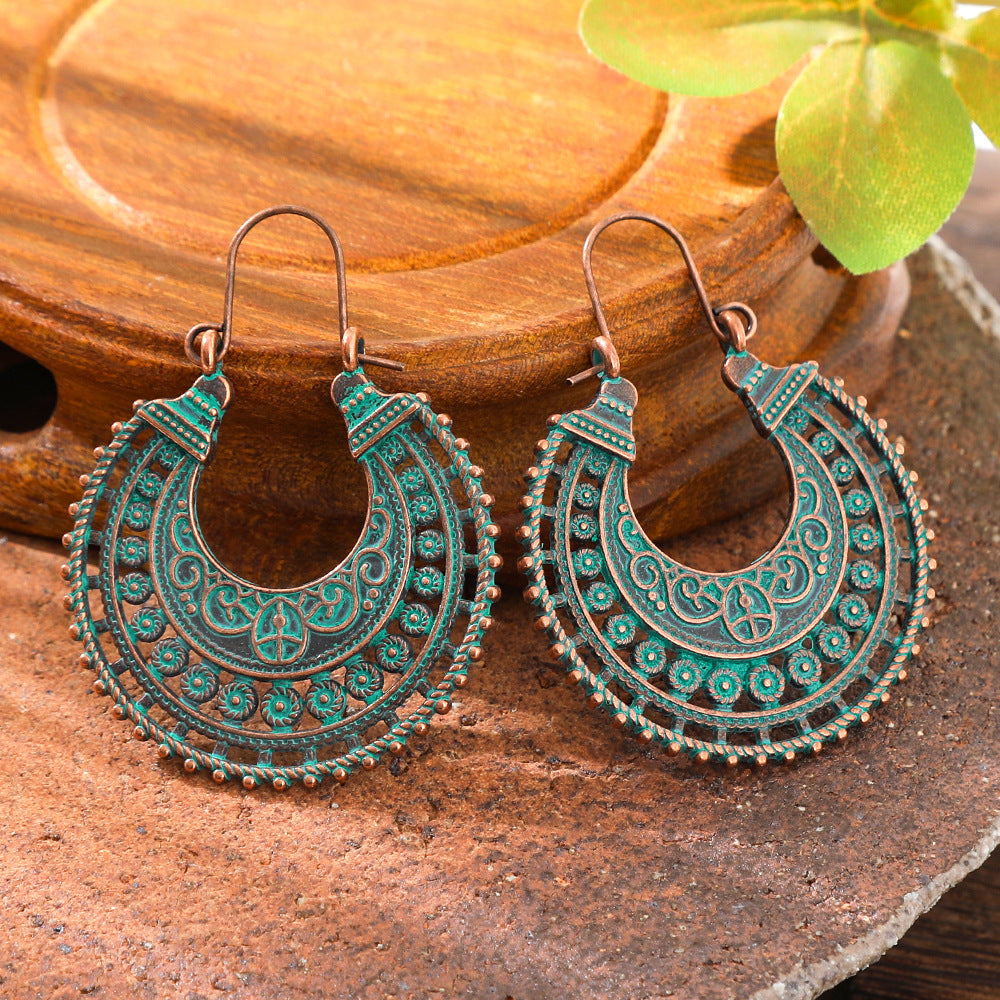 Wholesale Retro European and American Style Earrings for Women,  Bohemian Hollow Pattern Alloy Earrings,  Ethnic Holiday Style Personalized Accessories