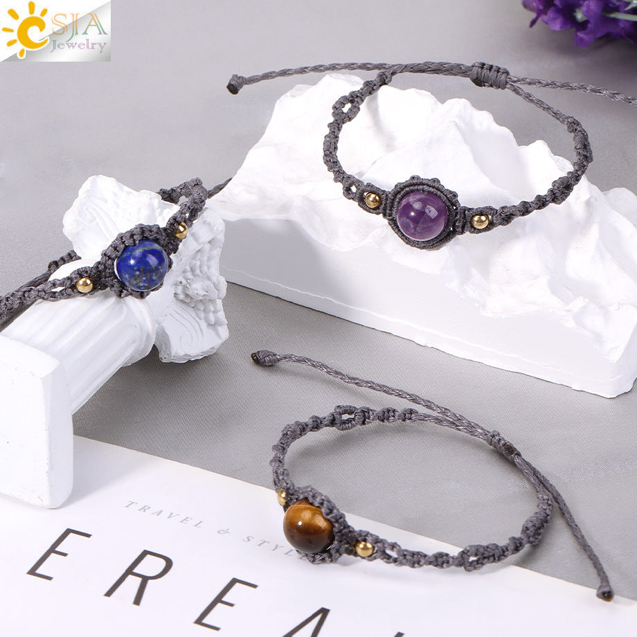 Wholesale Office Lady Style Amethyst Natural Crystal Bead Handmade Woven Adjustable Bracelet Jewelry Accessory