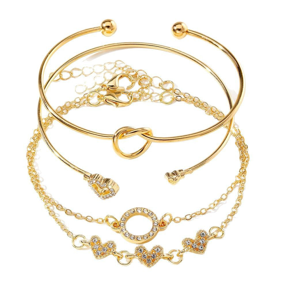 Wholesale Alloy Heart Knot Open Bracelet Set - Fashion Jewelry for Women