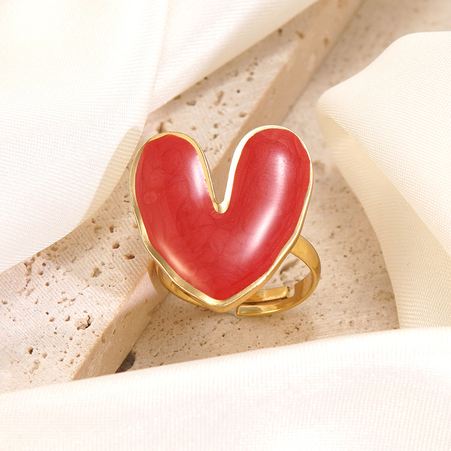 Wholesale sweet style love oil drop ring stainless steel heart-shaped ring