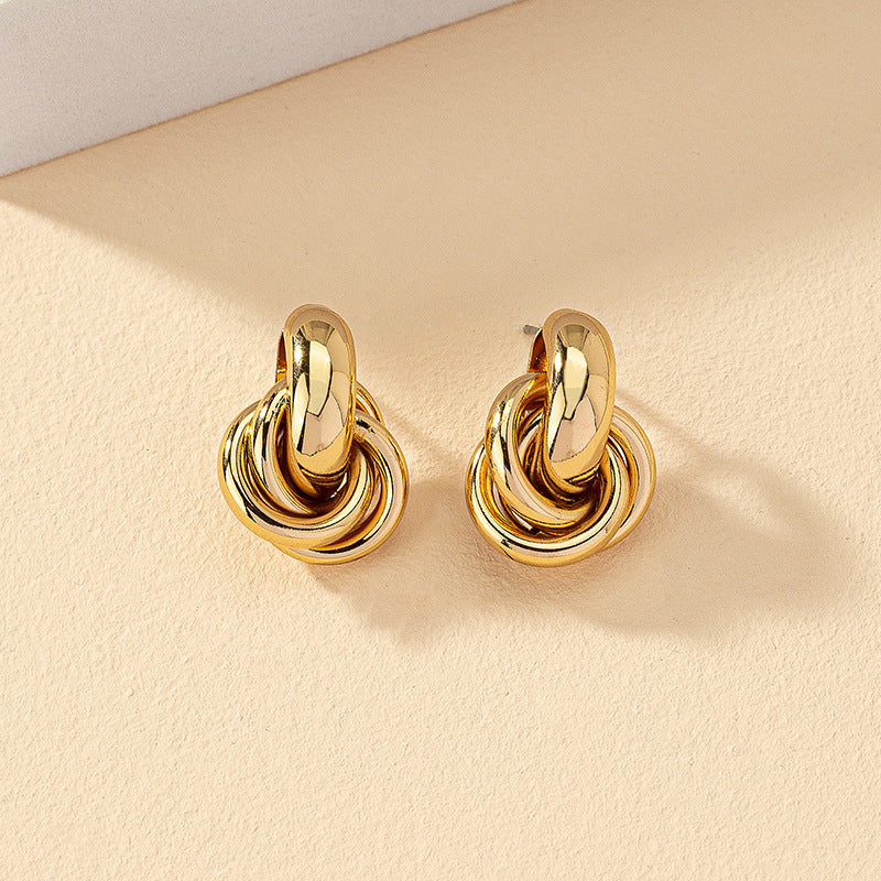 Wholesale Golden circle geometric twist multi-layer twist earrings