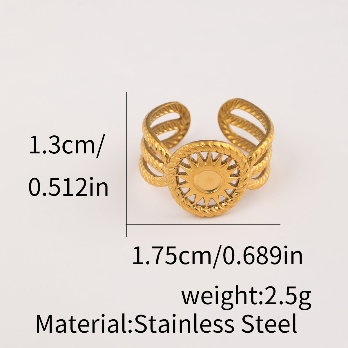 Wholesale Stainless Steel Polished Electroplated Open Ring with Stone Inlay Retro Design Everyday Wear