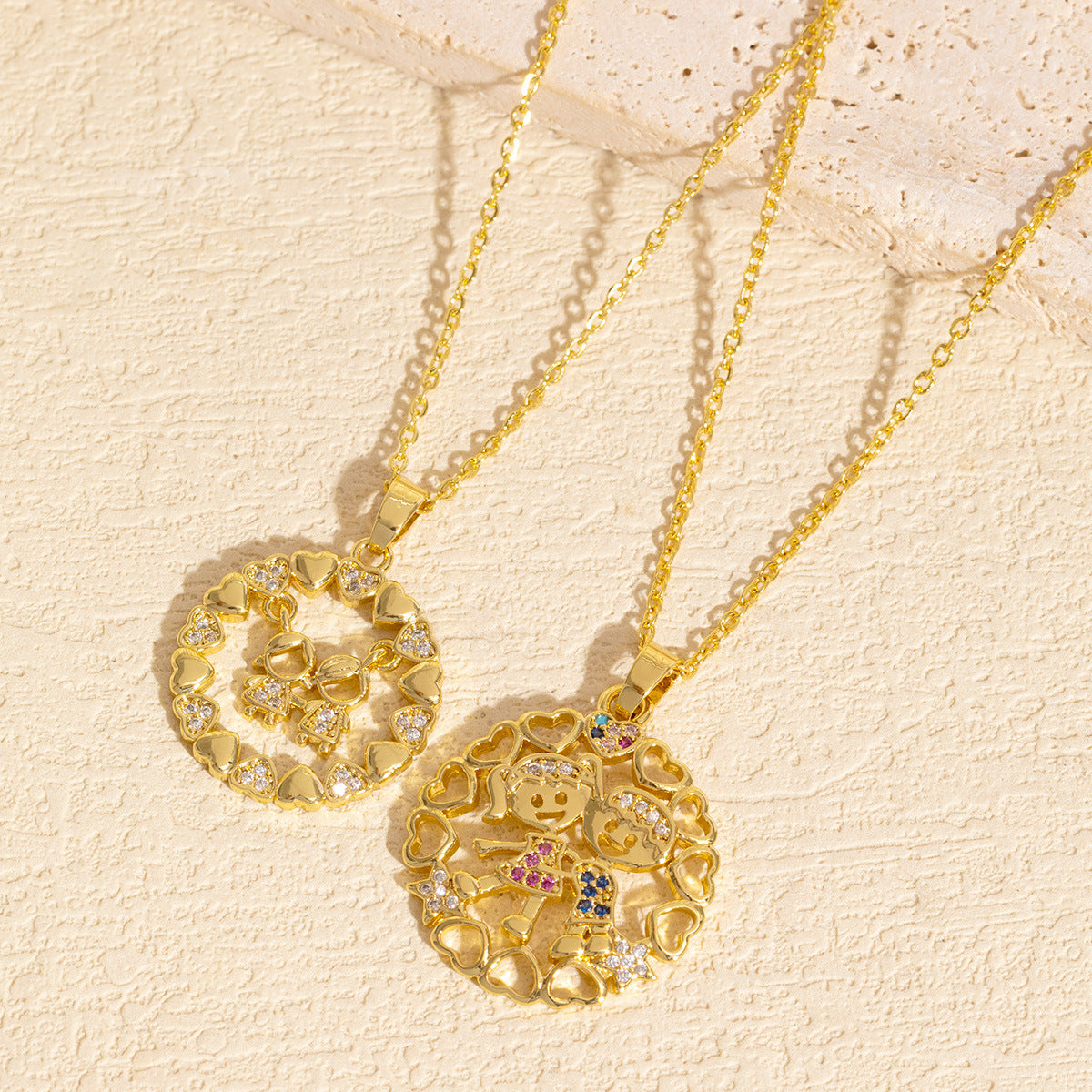 Wholesale Hollow heart-shaped cartoon character pendant copper zircon necklace