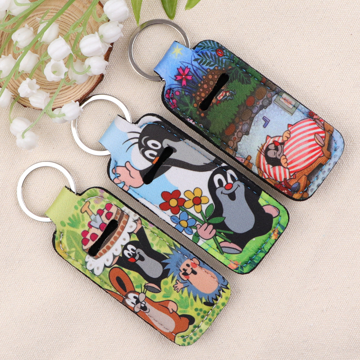 Wholesale 6pcs Cute cartoon lipstick protective case keychain