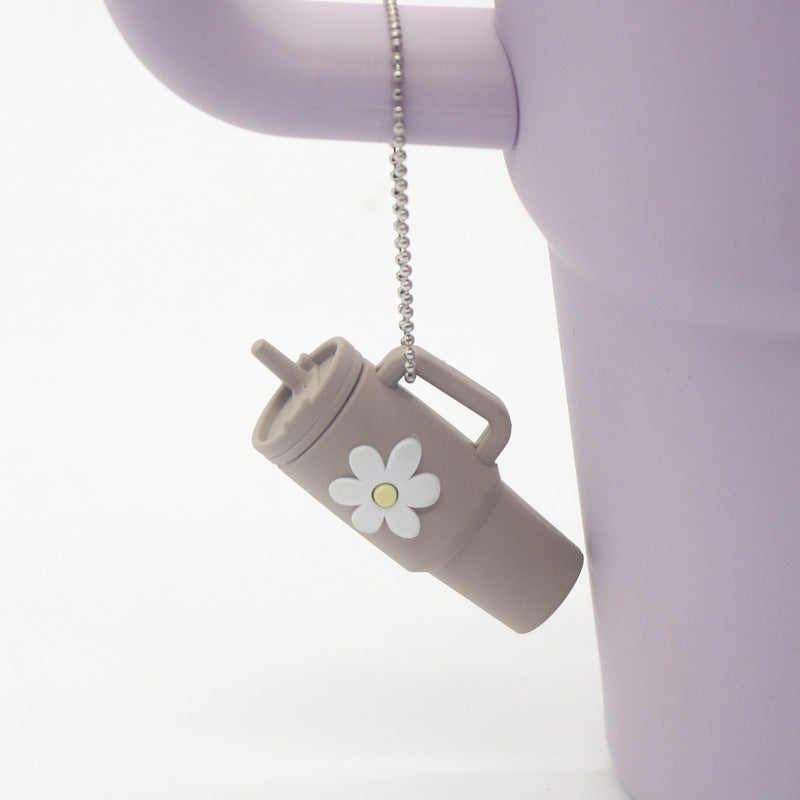 Wholesale Small Flower Soft Plastic Cup Mini Cute Milk Tea Cup Keychain Cup Hanging Chain ACC-KC-MeiTE001