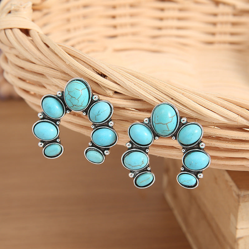 Wholesale Alloy Electroplated Vintage Turquoise U-Shape Earrings,  Trendy Jewelry Accessory for Women