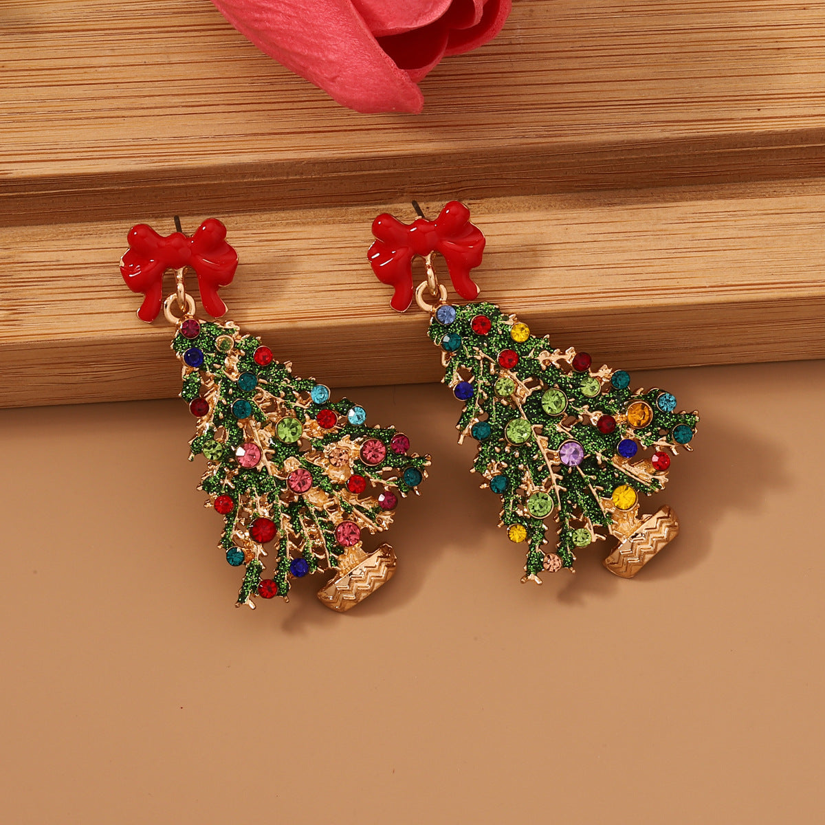 Wholesale Colorful Christmas tree alloy drop oil earrings