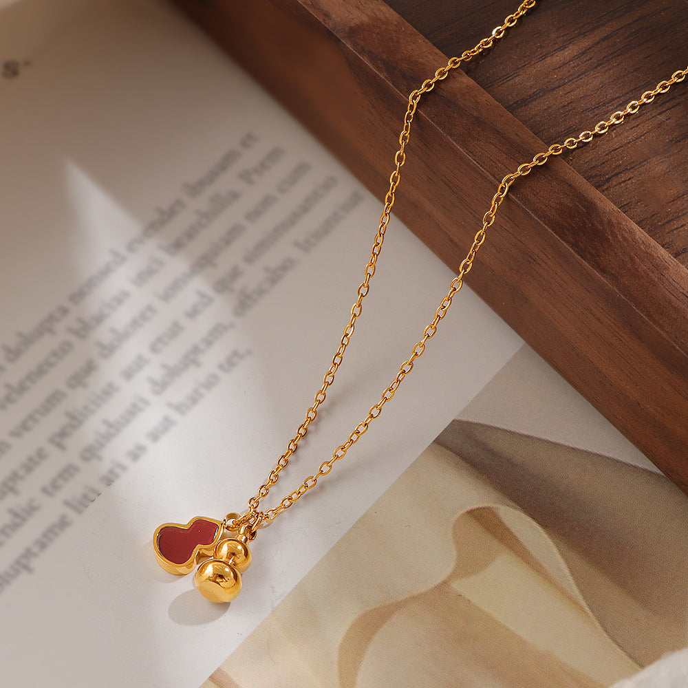 Wholesale Titanium Steel Wealth Attracting Red Shell Gourd Clavicle Necklace