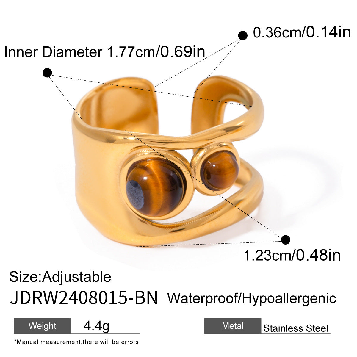 Wholesale 18k gold stainless steel round  pearl smooth hollow opening ring