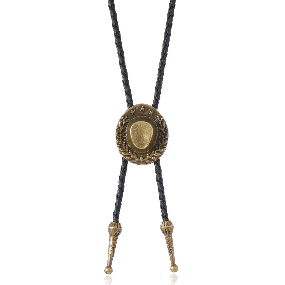 Wholesale Retro Cowboy Bolo Tie Necklace Leather Cord Antique Silver Pendant Men Women Couple Gift Fashion Accessory Resale
