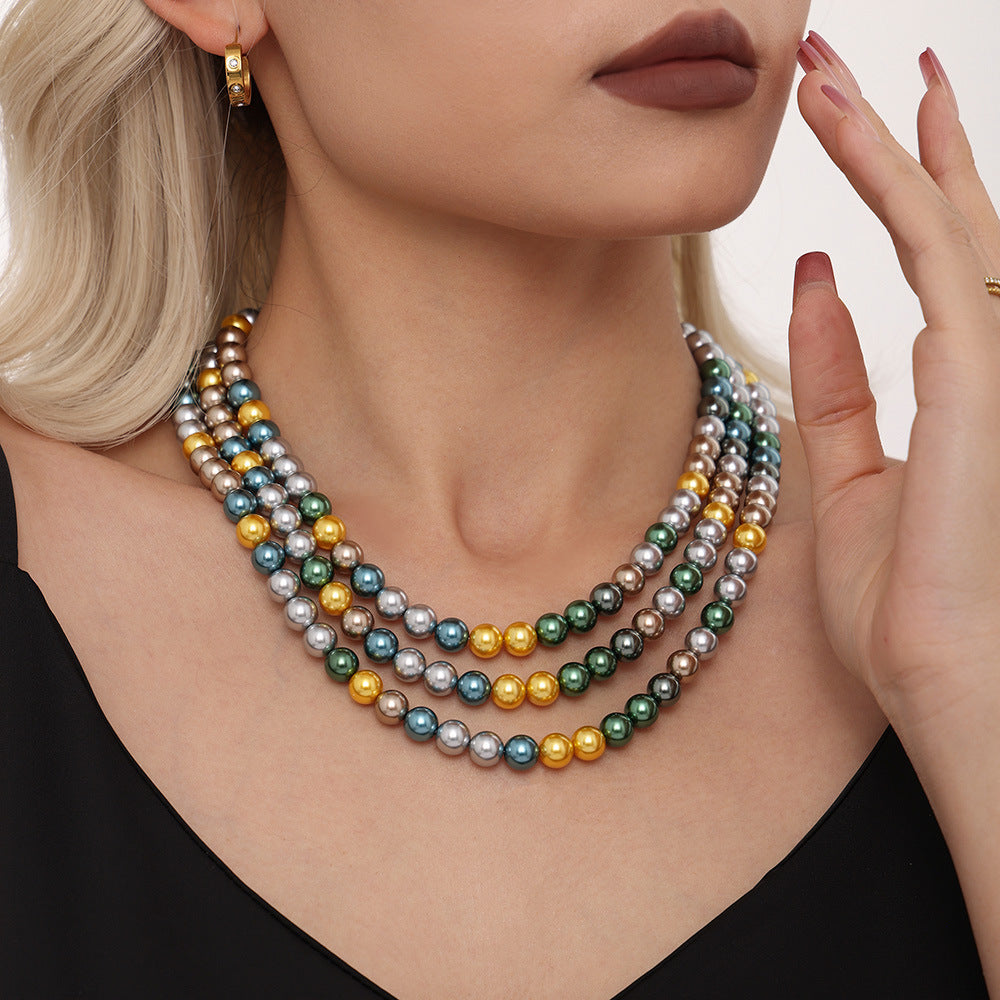 Wholesale Stainless Steel  8mm  Pearl Necklace Clavicle Chain