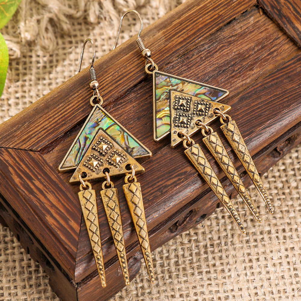 Wholesale Ethnic Style Zinc Alloy Abalone Shell Tassel Earrings for Women Long Exotic Fashion Accessory Boutique Resale