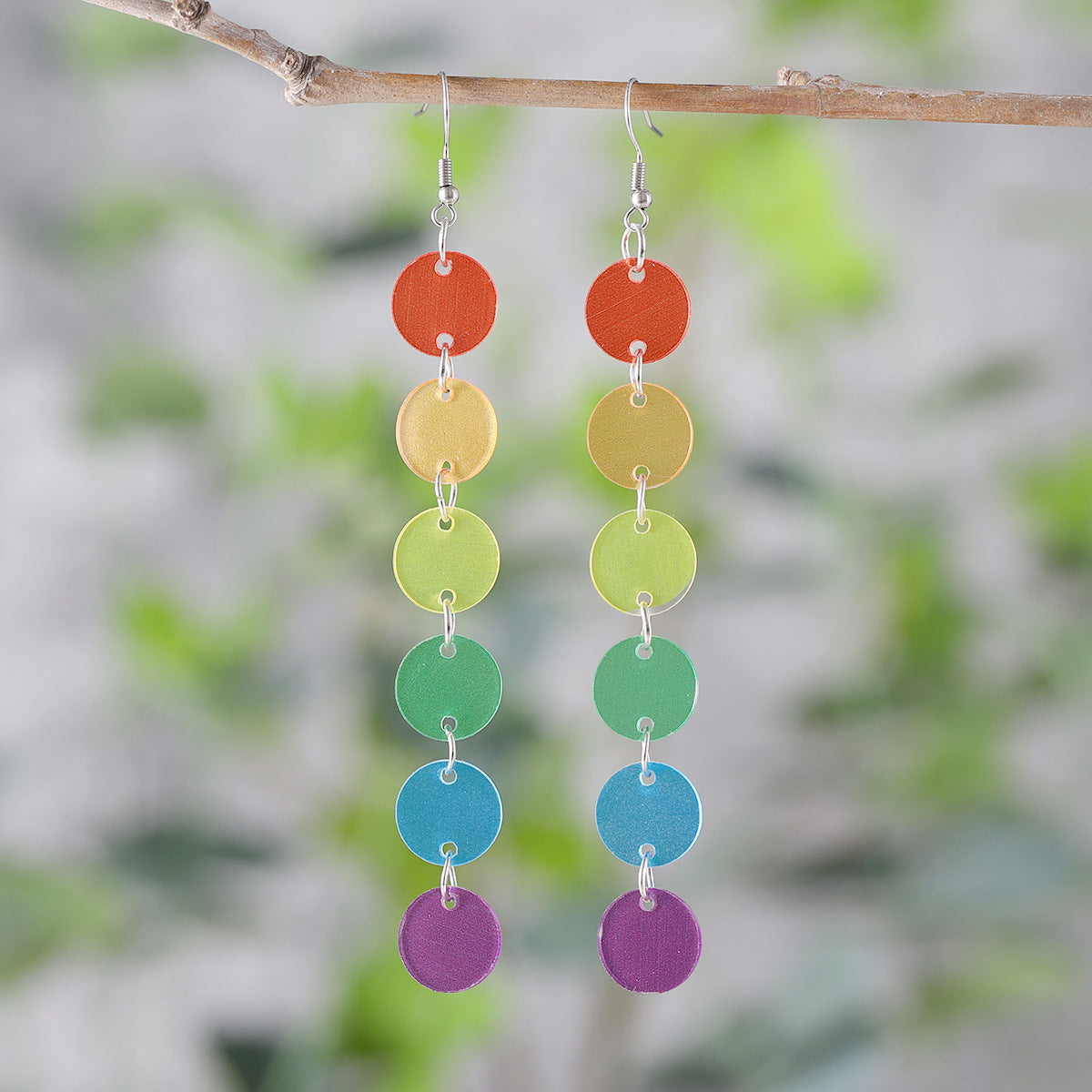 Wholesale Colorful rainbow heart disc tassel earrings