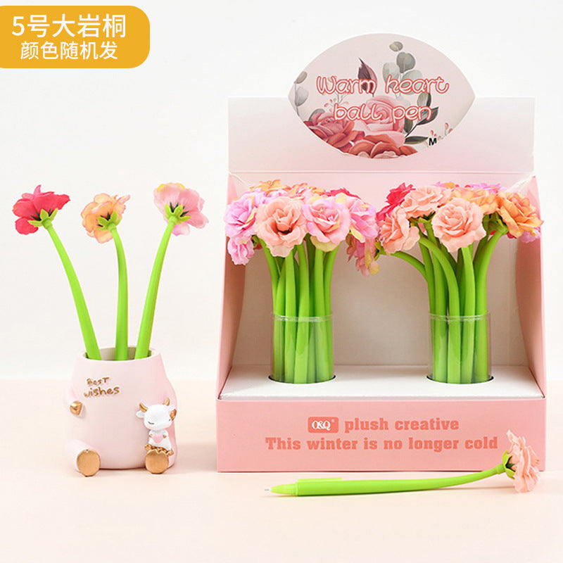 Wholesale Creative Flower Neutral Pens Soft Silicone Shaking Pen