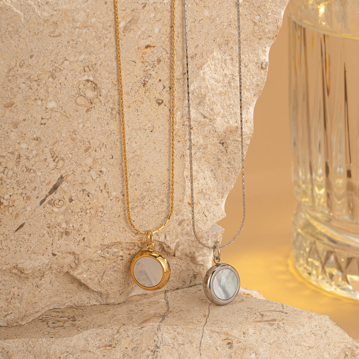 Wholesale Titanium Steel Necklace with Shell Smiley Face Clavicle Chain ACC-NE-Jind001