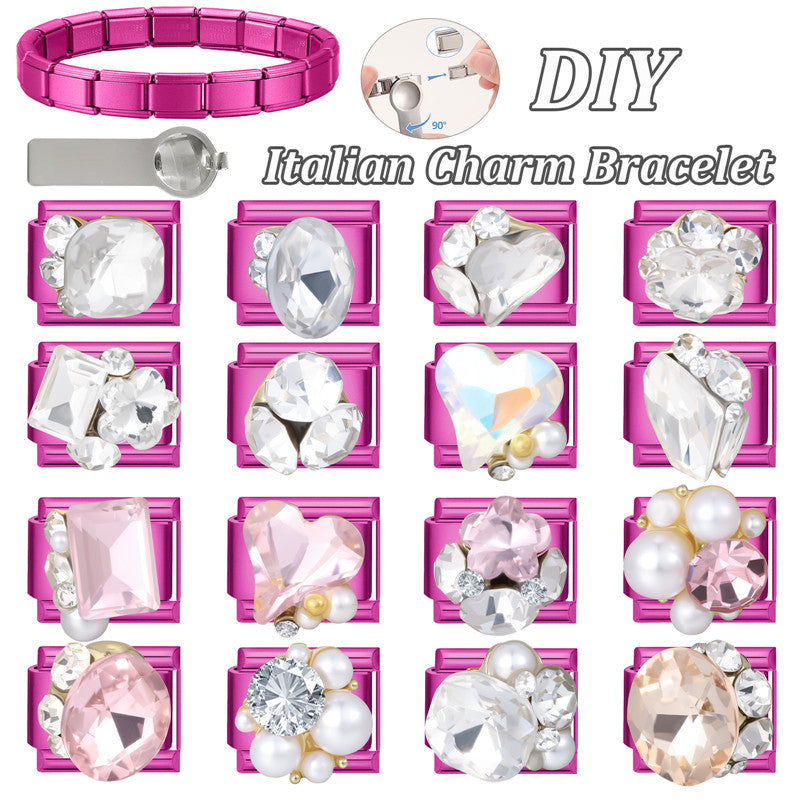 Wholesale DIY Bracelet Accessory Set Pink Crystal Flower Heart Pearl for Jewelry Making Craft Supply