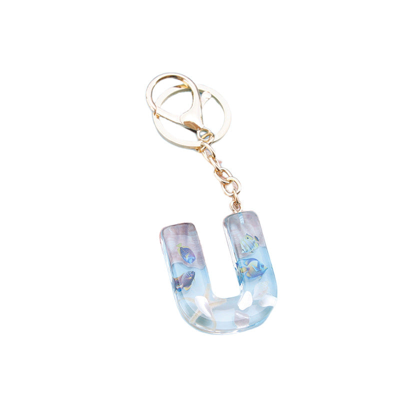 Wholesale Ocean tropical fish 26 English letters epoxy resin keychain