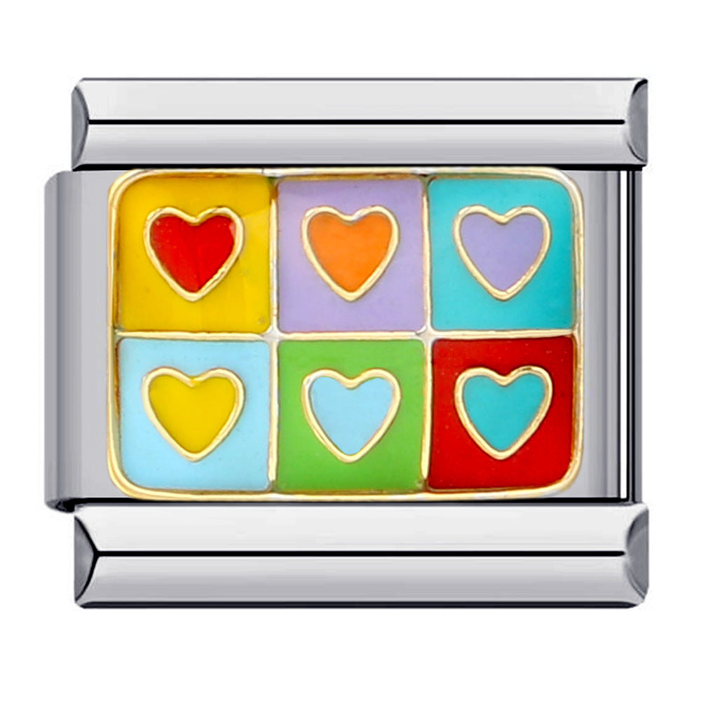 Wholesale ItalianModular  Rainbow Heart  Stainless Steel DIY Bracelet