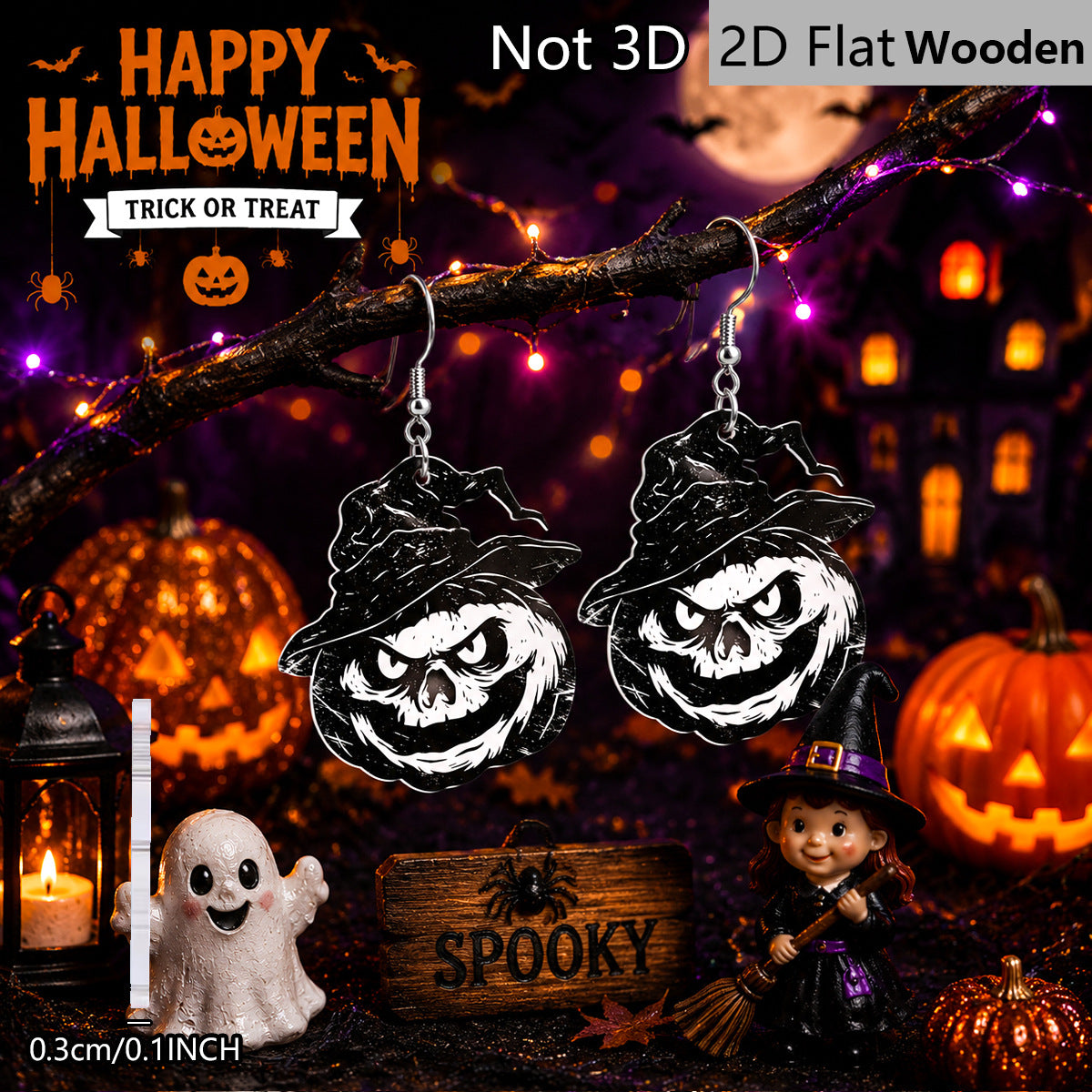 Wholesale  Themed Wooden Earrings With Pumpkin Witch Hat And Ghost Designs Fashion Jewelry Accessory