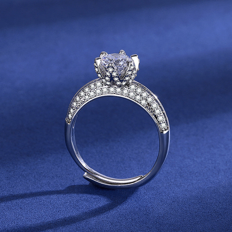 Wholesale High-end Luxury Eight Heart Eight Arrows Plating PT950 Simulation Live Selling Mosan Diamond Opening Ring Luxury Women' s Ring