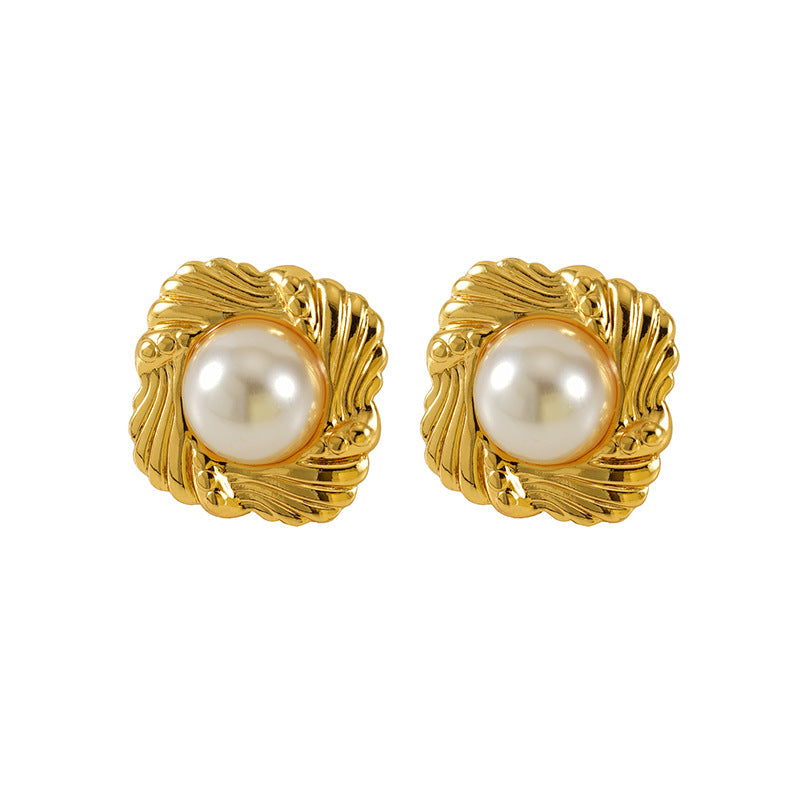 Wholesale Vintage 18K Pearl Baroque Stud Earrings Stainless Steel Earrings ACC-ES-Zhongy003