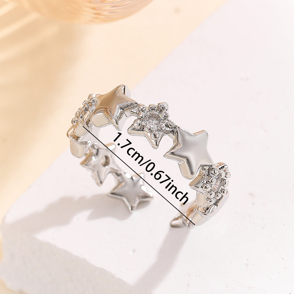Wholesale Minimalist Korean Star Ring For Women Stylish Silver Finish Zircon Jewelry Accessory For Boutique Resale
