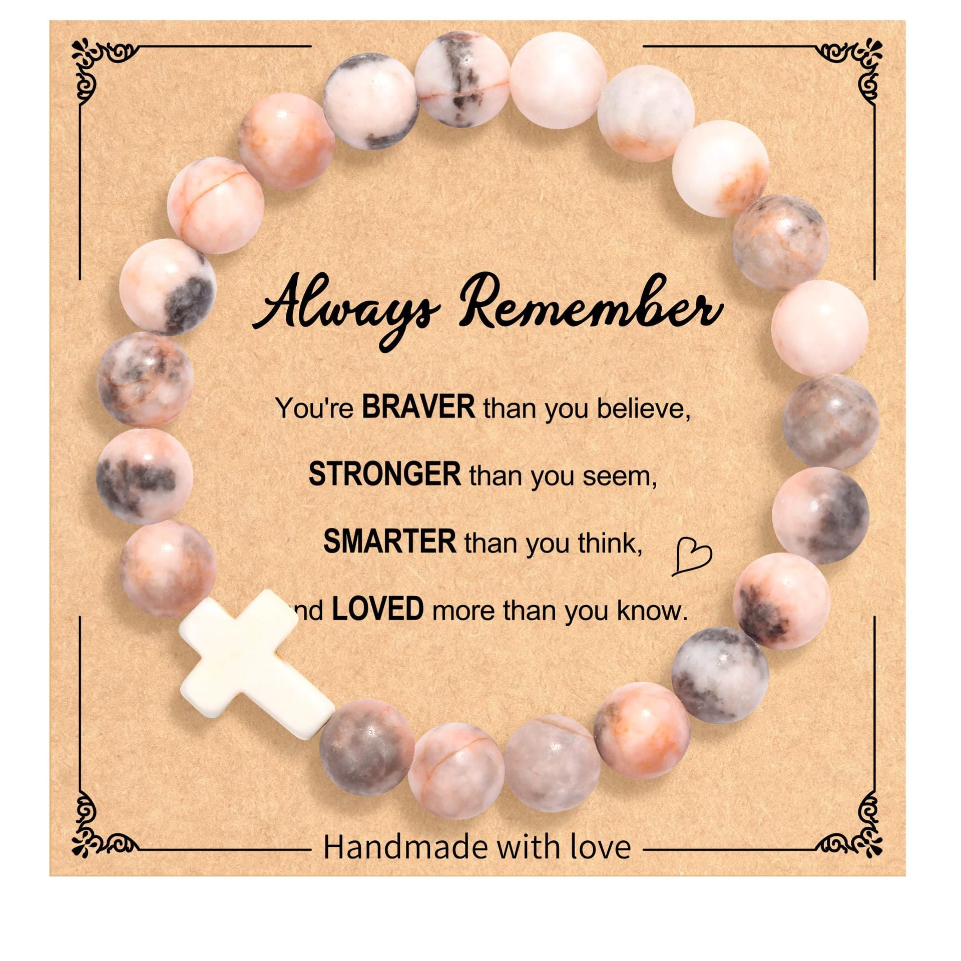 Wholesale Pink Zebra Cross Pendant Bracelet Natural Stone Women' s Jewelry Accessory Gift