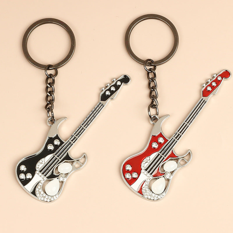 Wholesale Musical Instrument Metal Beads Dot Diamond Guitar Keychains ACC-KC-HongAo010