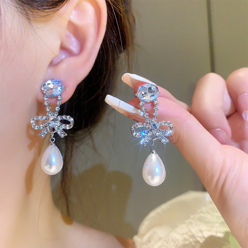 Wholesale Vintage Bow Pearl Earrings 925 Silver Needle ACC-ES-Miaosi002