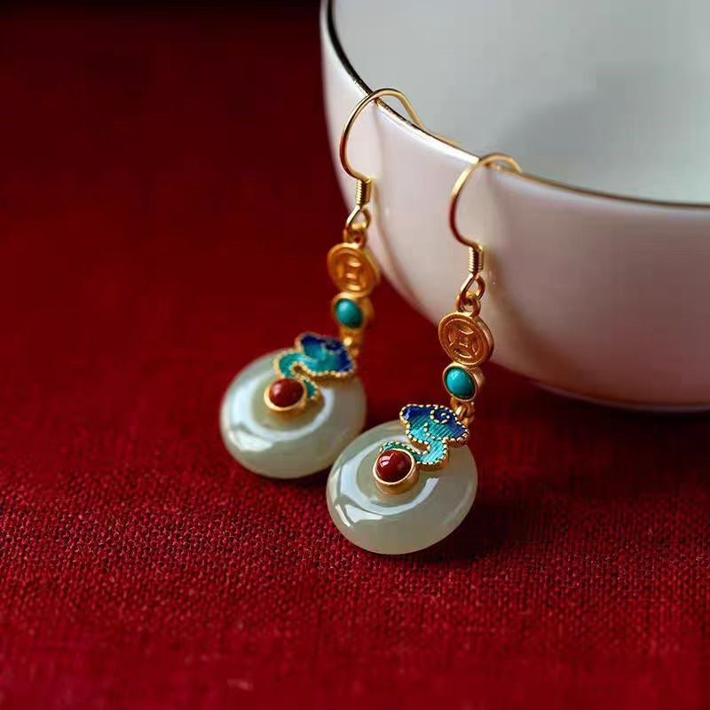 Wholesale Retro Chinese Style Xiangyun Ping An Buckle Earrings,  Trendy Fashion Accessory for Party Wear