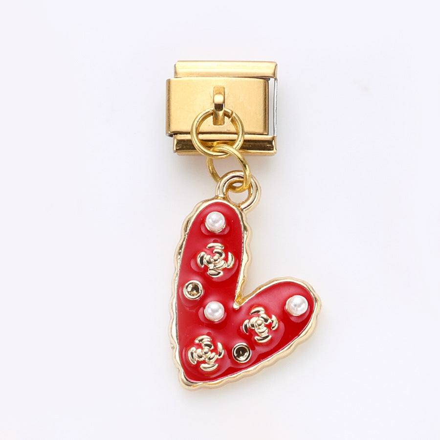 Wholesale 10pcsRed Series Alloy Pendant Italian Module DIY Stainless Steel Bracelet Accessories