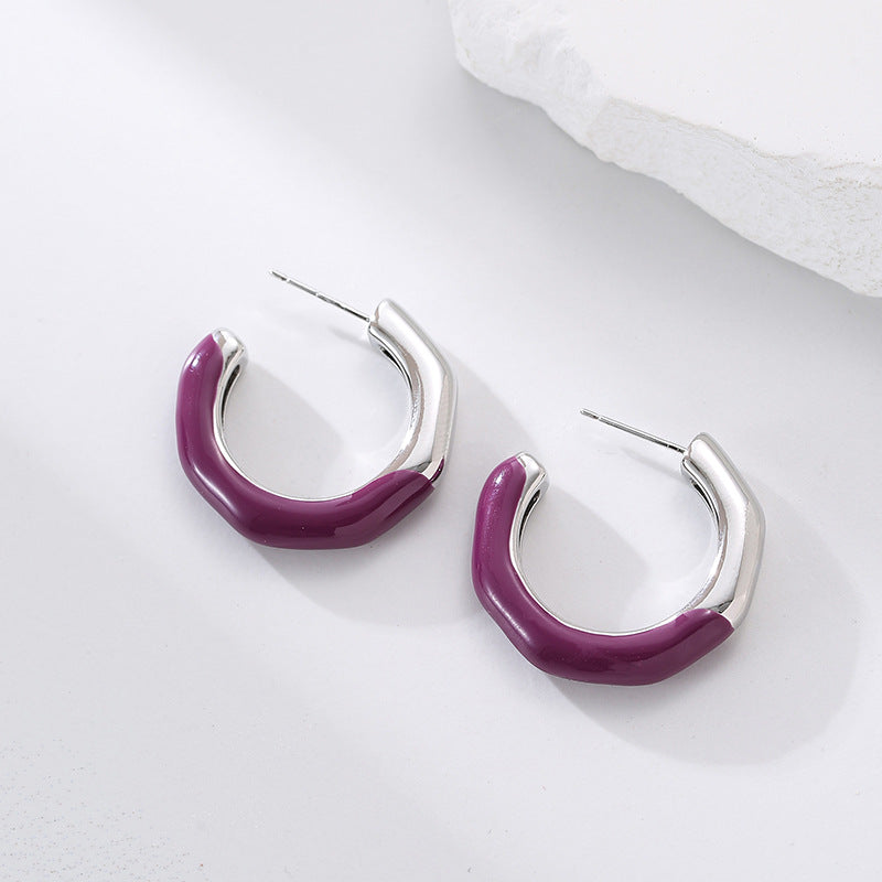 Wholesale  Oil Drops C- shaped Big Earrings