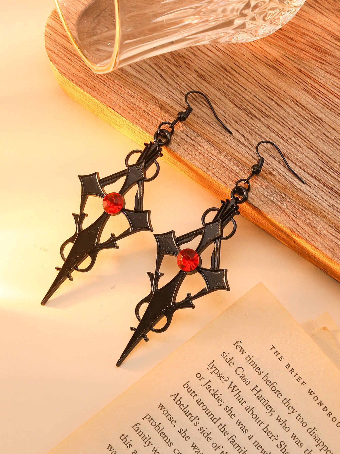 Wholesale  Dark Punk Style Diamond Cross Earrings Necklace