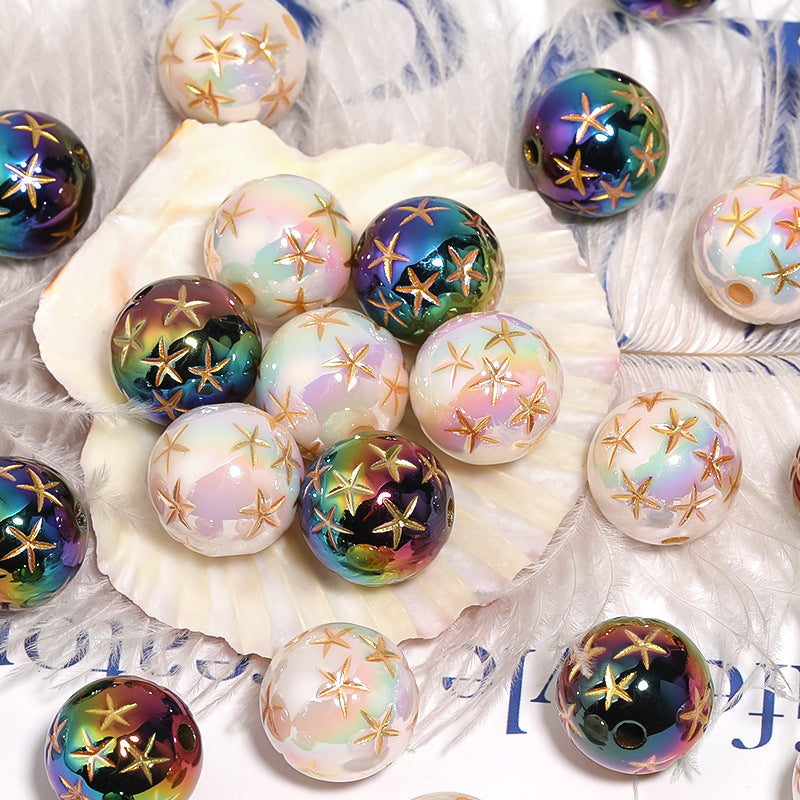 Wholesale 100pcs Acrylic Mabe Solid Color Gold-painted Five-pointed Star Round Beads Diy Accessories ACC-BDS-BLG111